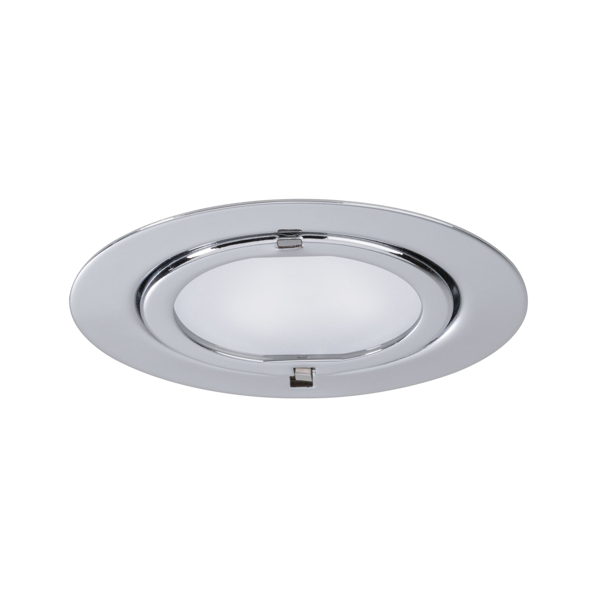 Round recessed spotlight housing in chrome metal with white diffuser for LED lighting