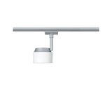 Moderner Schienenspot mit weißem Glas und silbernem Metall für flexible LED-Beleuchtung