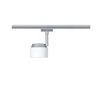 Moderner Schienenspot mit weißem Glas und silbernem Metall für flexible LED-Beleuchtung