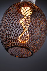 Runde Metalllampe mit schwarzem Gitter und warmweißem LED-Leuchtmittel für moderne Innenbeleuchtung