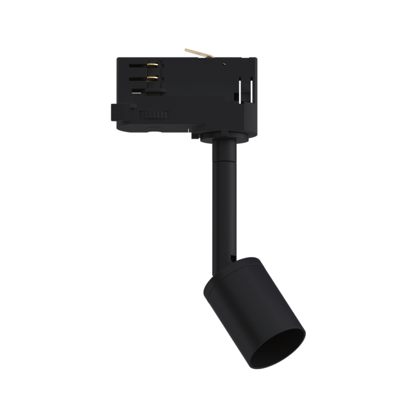 Black metal LED spotlight with adjustable head for track lighting systems