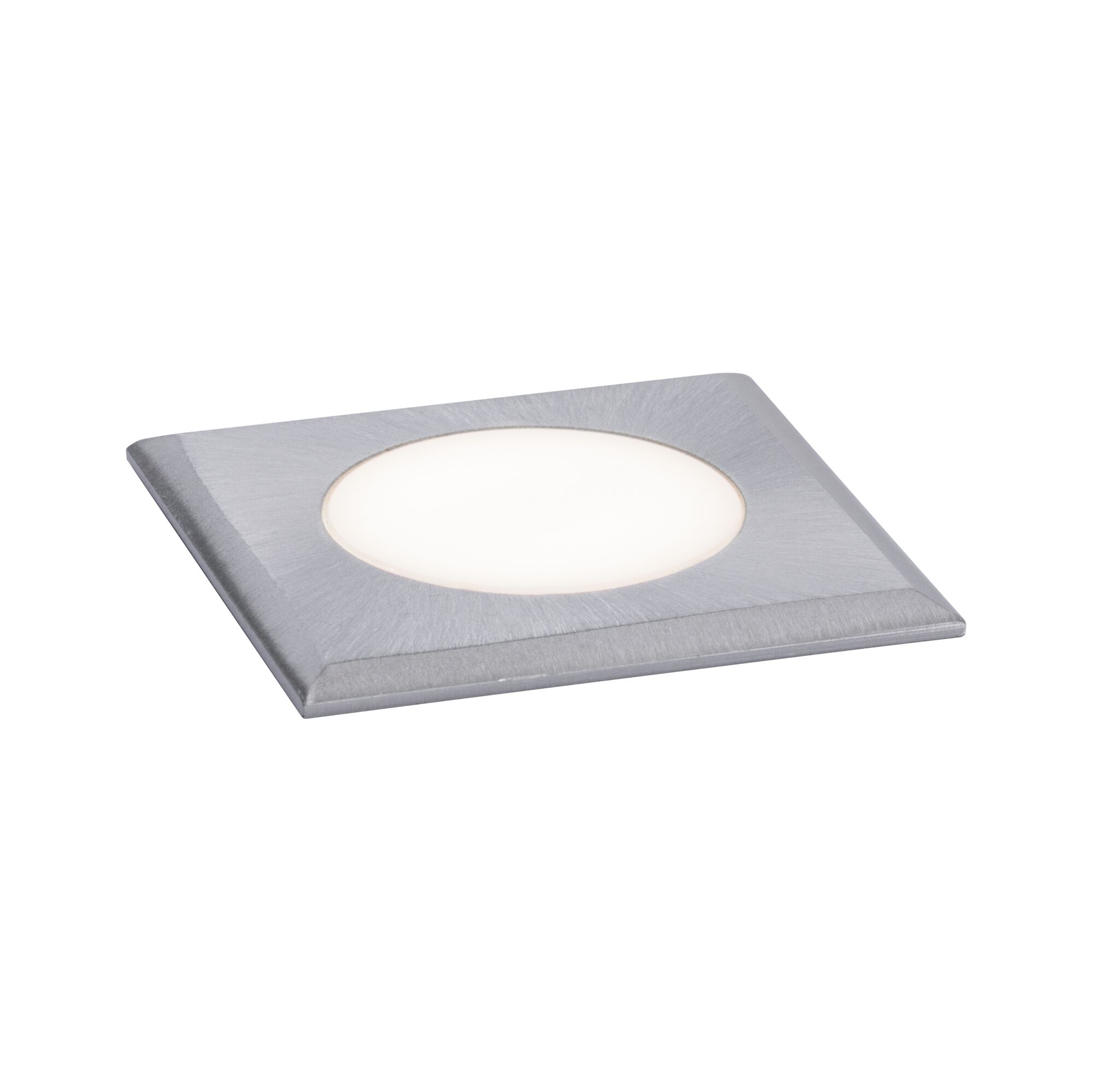 Quadratischer LED-Einbaustrahler aus gebürstetem Aluminium in Silber für moderne Innenbeleuchtung