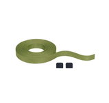 Green textured textile tape with two black end caps for versatile fastening solutions.