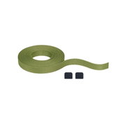 Bande textile verte texturée avec deux embouts noirs pour solutions de fixation polyvalentes.