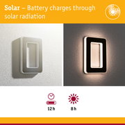 Solar-powered wall light in white and black with LED illumination and energy-saving feature