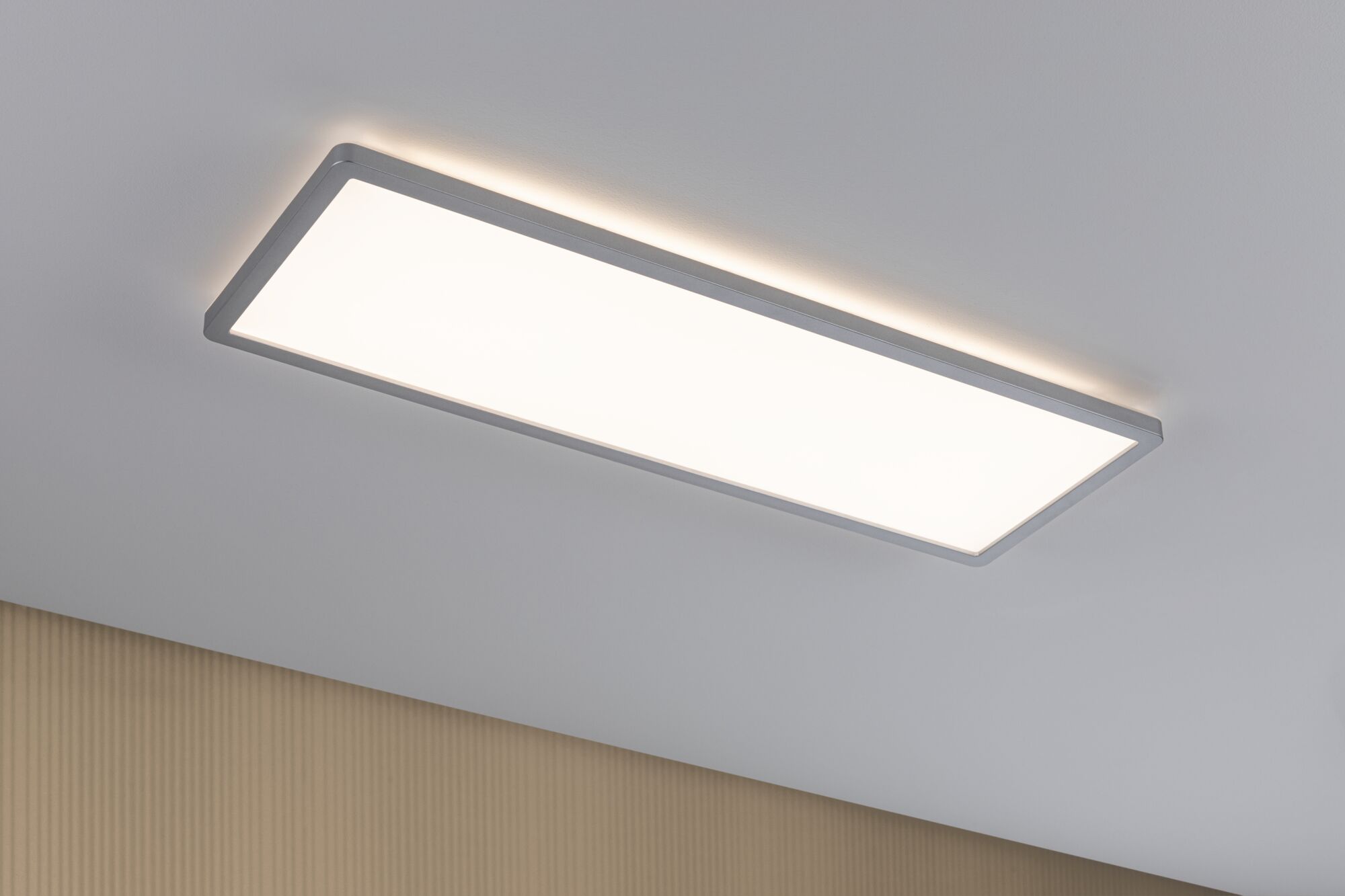 Rectangular silver aluminium ceiling light with warm white LED for modern interior lighting