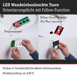 LED Wandeinbauleuchte Tsaro in Weiß mit Follow-Funktion, Montage in 68mm Hohlraumdose, 230V Anschluss