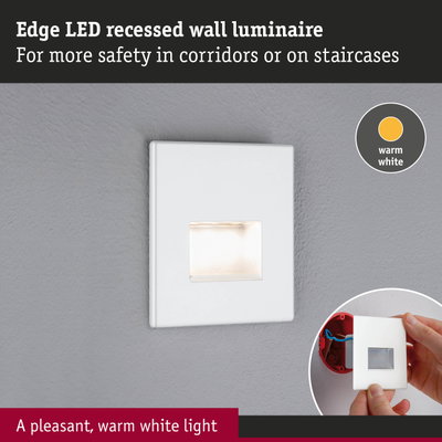 Edge white LED recessed wall light with warm white glow for safer corridors and staircases