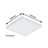 Plafonnier LED carré blanc en plastique, 225x225 mm, design plat de 50 mm de hauteur