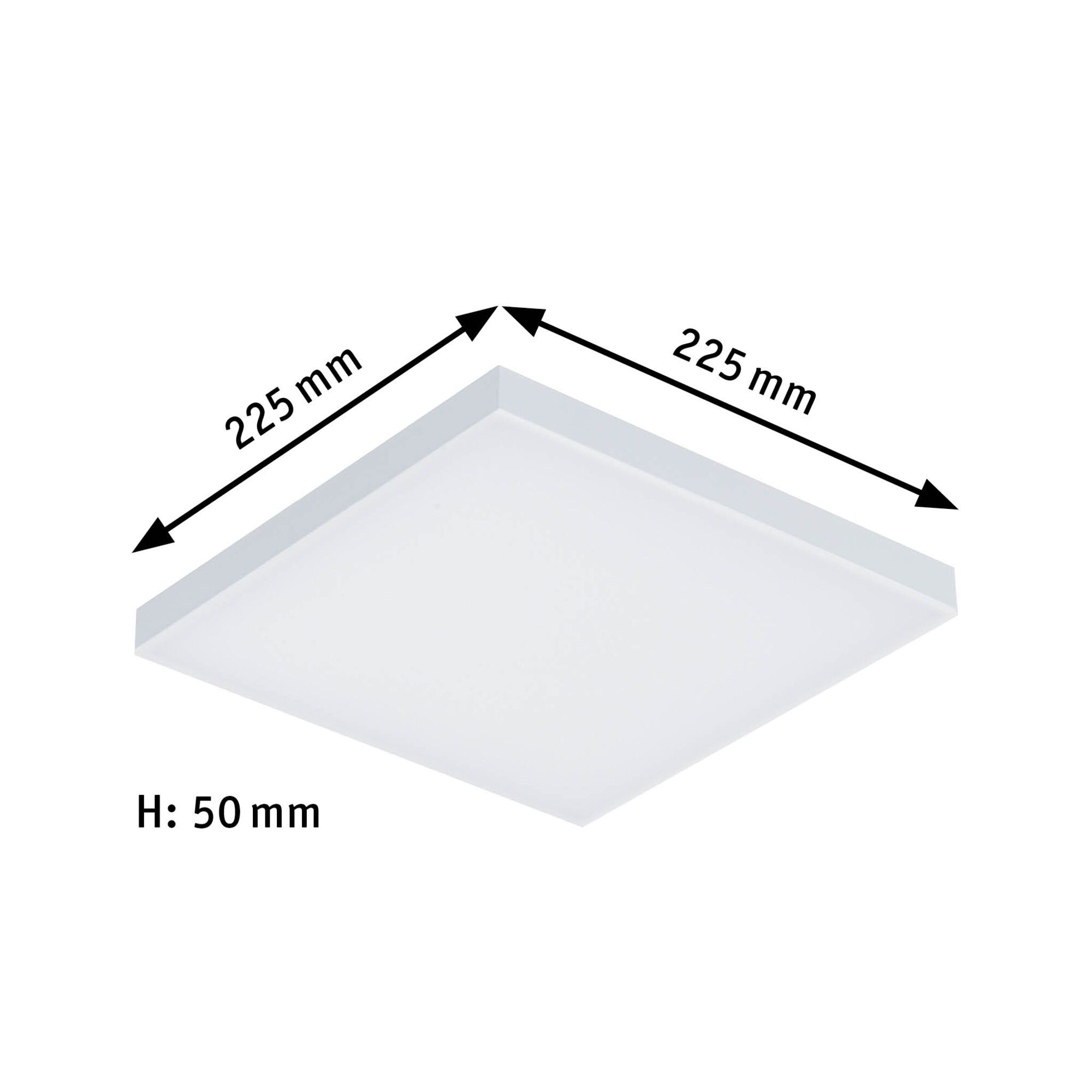 Weißes quadratisches LED-Deckenpanel aus Kunststoff mit 225x225 mm Abmessungen und 50 mm Höhe