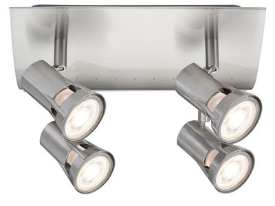 Four-light LED ceiling spotlight in brushed stainless steel for modern room lighting