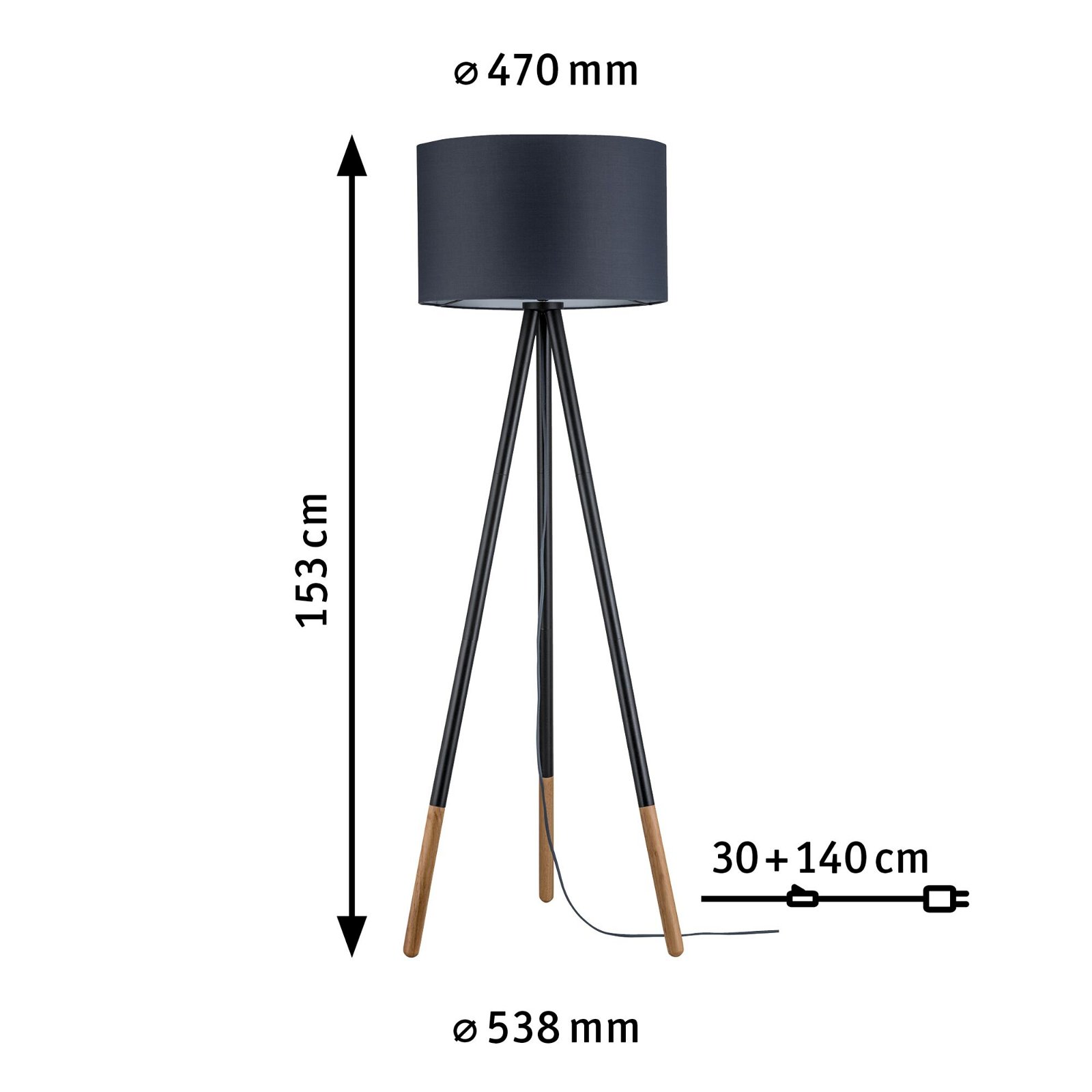 Neordic Staande lamp Rurik E27 max. 20W Grijs/Hout Textiel/Metaal/Hout