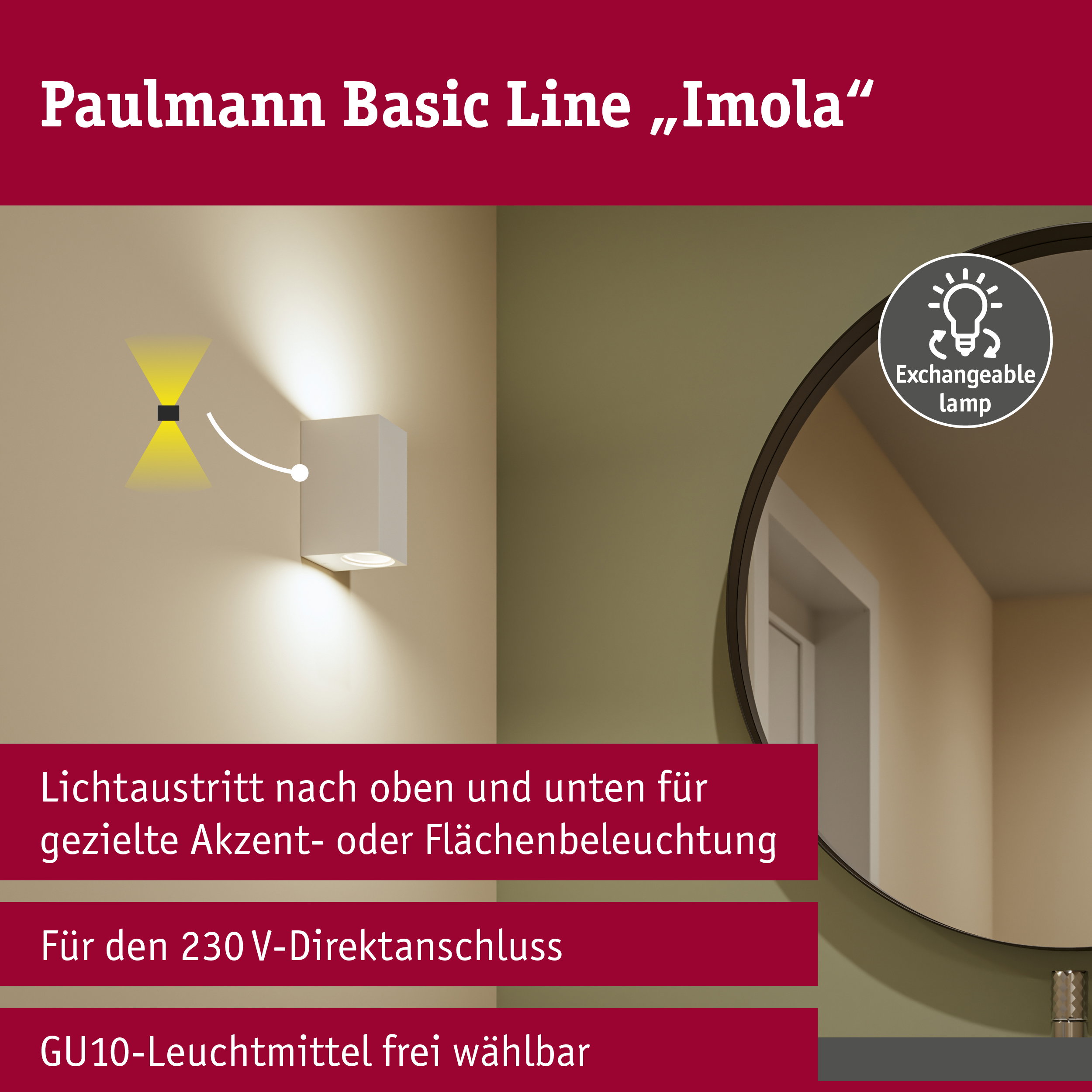 Wandleuchte Imola IP44 GU10 230V max. 2x10W Weiß matt