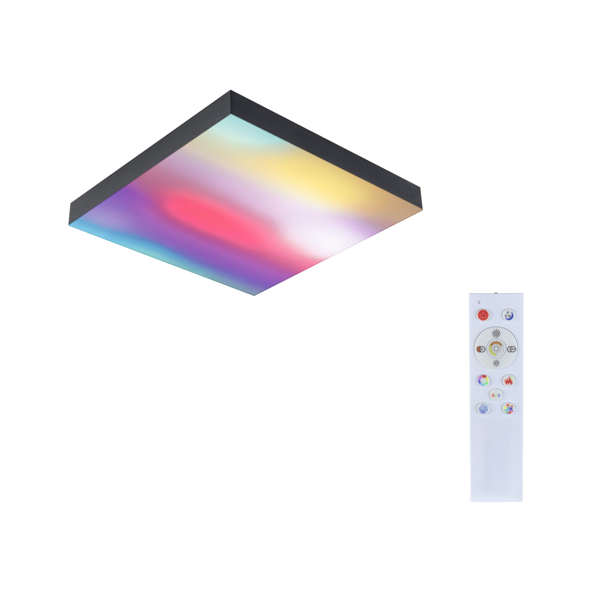 LED-panel Velora Rainbow dynamicRGBW kantet 295x295mm 13,2W 1140lm RGB+ Sort dæmpbar Firkantet LED-loftlampe med sort ramme og farverig lysstyring via fjernbetjening