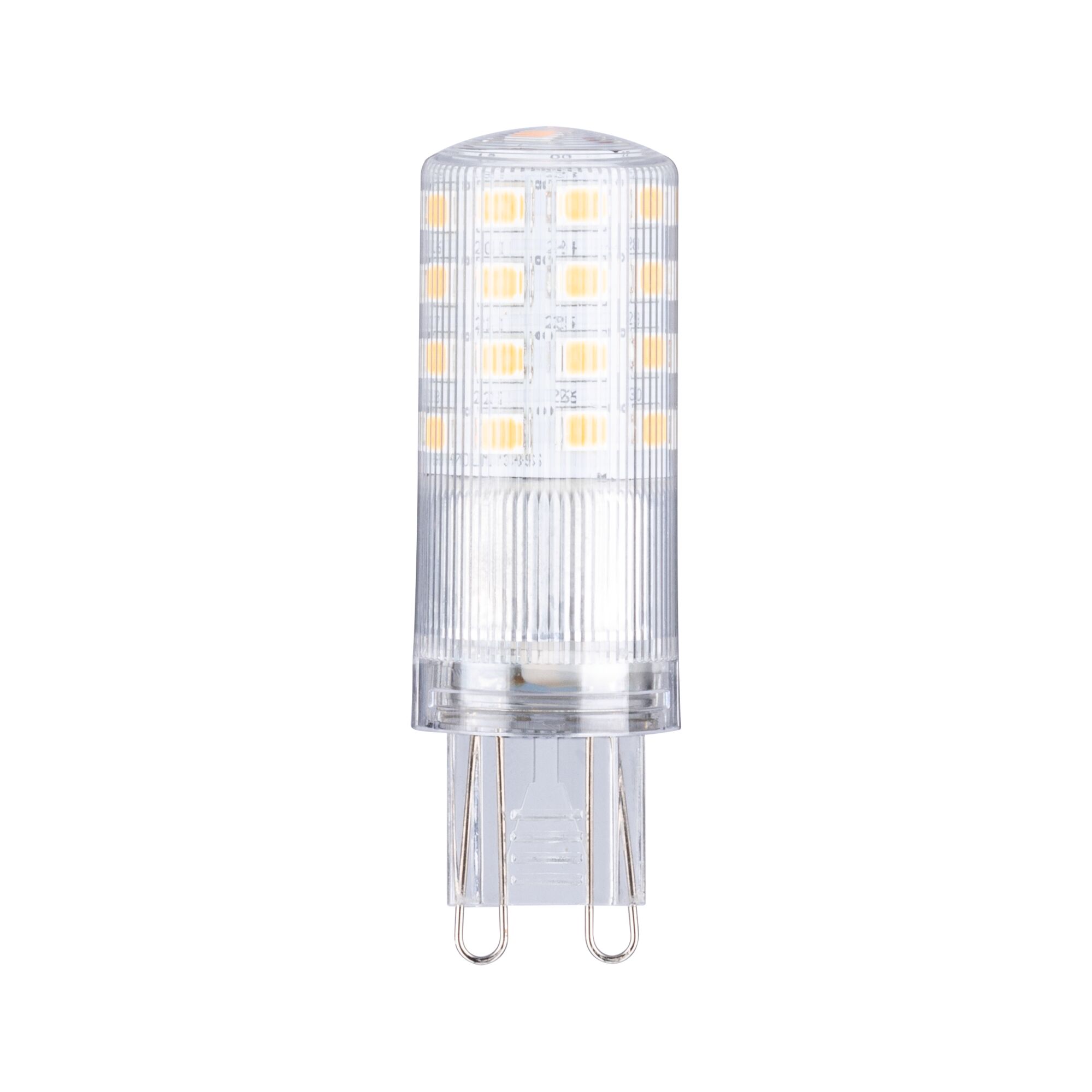 Transparent LED bulb with G9 base and warm white LEDs for energy-efficient lighting