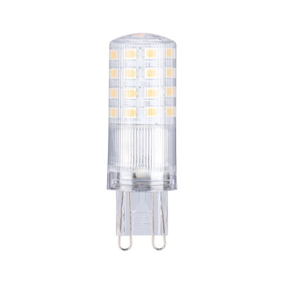 Transparent LED bulb with G9 base and warm white LEDs for energy-efficient lighting