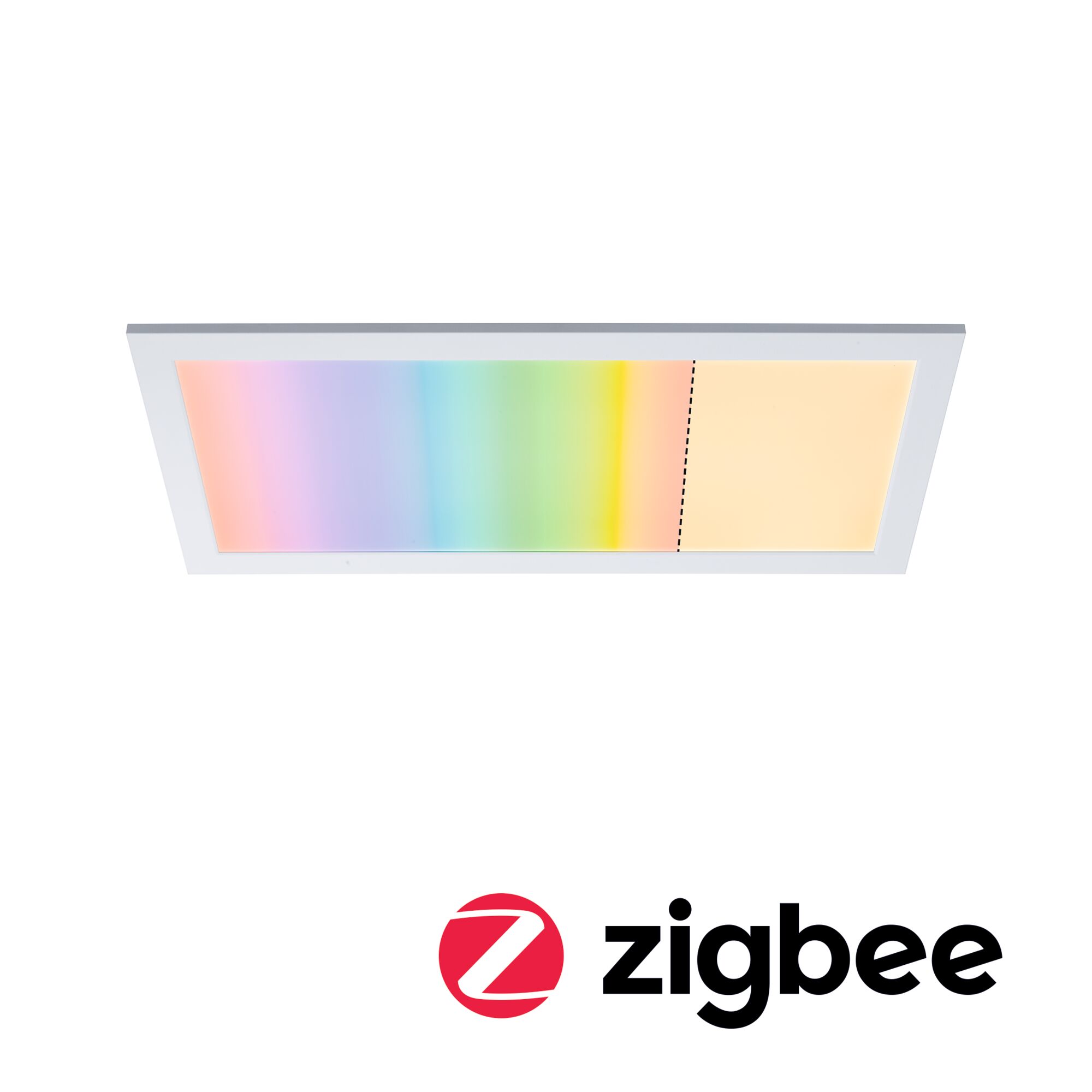 Panneau LED Smart Home Zigbee 3.0 Amaris carré 595x295mm 22W 1800lm RGBW+ Blanc gradable Plafonnier LED rectangulaire avec cadre blanc et lumière multicolore pour commande Zigbee intelligente