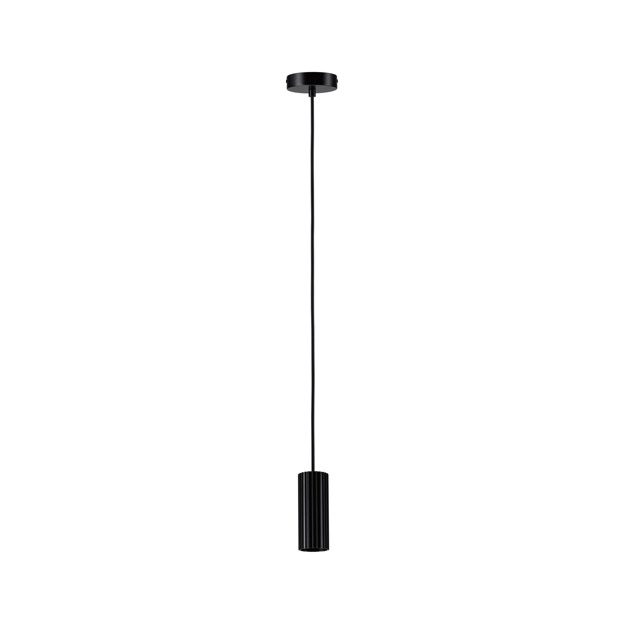 Suspension noire en métal avec cylindre rainuré et câble long pour éclairage intérieur moderne