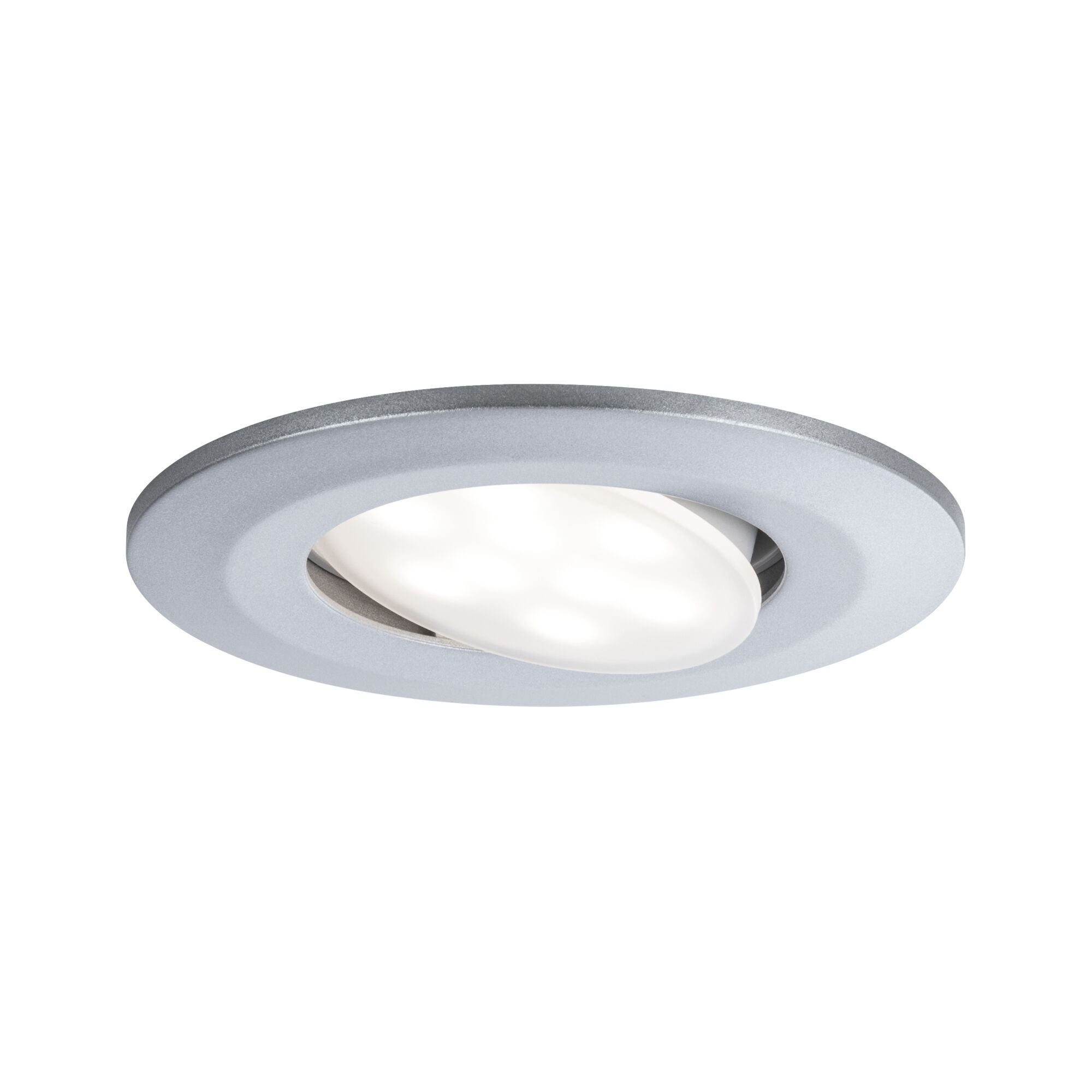 Rundes Einbauleuchten-Gehäuse aus silbernem Metall mit weißem LED-Licht für moderne Raumbeleuchtung