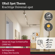 URail Spot Theron krachtige universele spot in zilver met 3-staps dimfunctie en warm wit licht