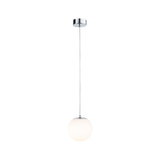 Moderne Pendelleuchte mit weißem Glas und Chrom-Metall, stilvolle LED-Hängeleuchte für Wohnzimmer.