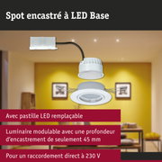 Spot encastré LED blanc avec pastille LED remplaçable et profondeur d'encastrement de 45 mm pour raccordement 230 V