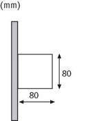 Technische Zeichnung einer quadratischen Wandlampe mit 80 mm Kantenlänge aus Metall in Grau