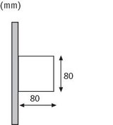 Technical drawing of a square wall lamp with 80 mm edge length made of grey metal
