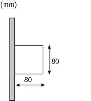 Technical drawing of a square wall lamp with 80 mm edge length made of grey metal