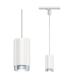 Moderne weiße Pendelleuchte aus Metall mit silbernem Rand, ideal für stilvolle Innenbeleuchtung.
