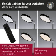 Black LED desk lamp with adjustable white light and remote control for flexible workplace lighting