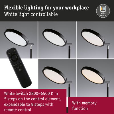 Adjustable desk lamp with white light 2800-6500K in 5 steps plus remote control memory function