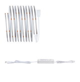 White LED strip light with power supply and plug for flexible indoor lighting solutions