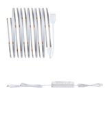 White LED strip light with power supply and plug for flexible indoor lighting solutions