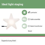 White star-shaped luminaire with cable for decorative lighting and ideal light staging