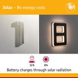 Solar-powered LED house number lights in white and black with 12h battery life and 8h solar charging