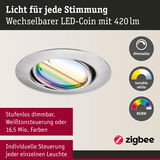 Wechselbarer LED-Spot aus gebürstetem Aluminium mit dimmbarer RGBW-Farbsteuerung und Zigbee-Funktion