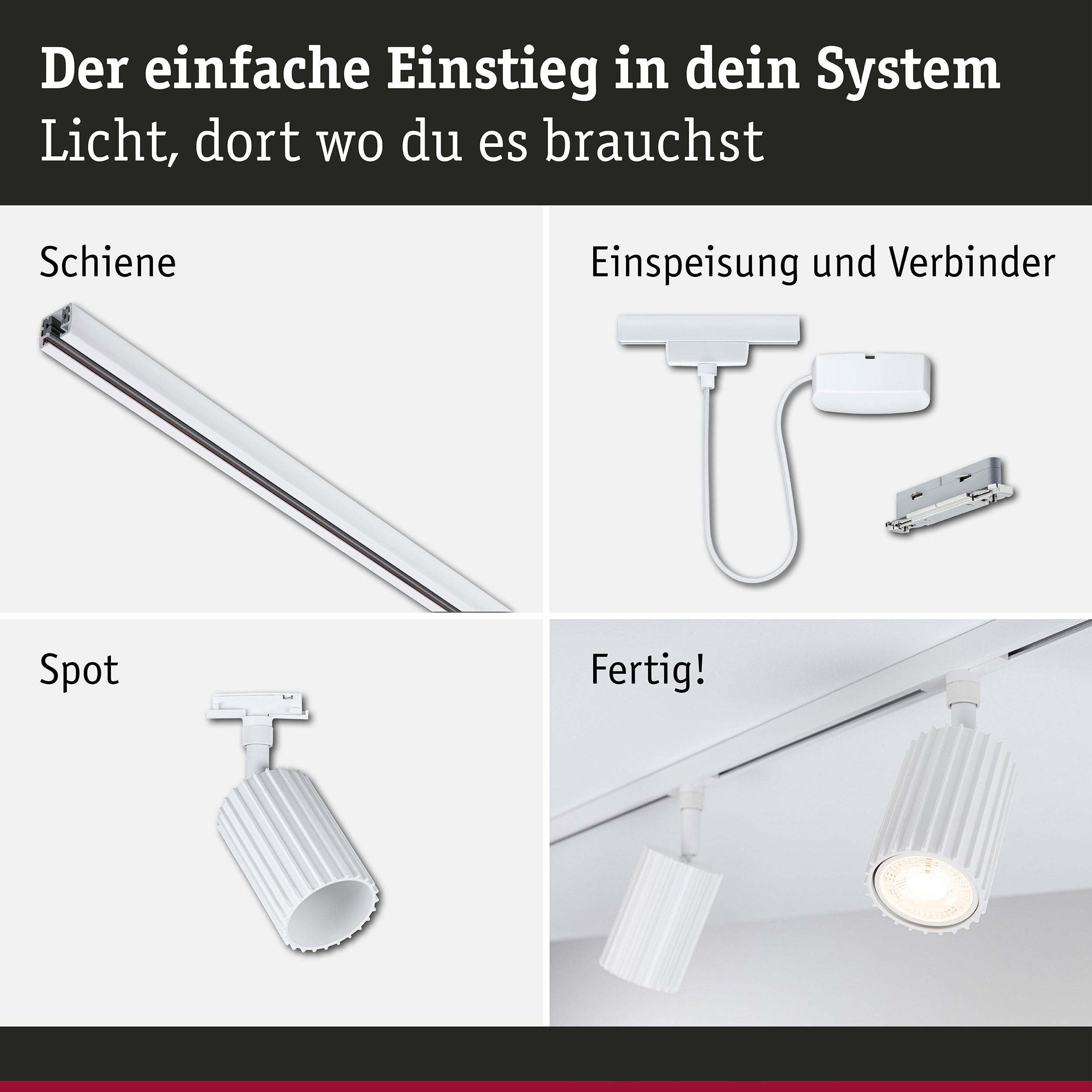 URail Schienenspot Lirena Starterset Kabeleinspeisung GU10 max. 10W 230V Signalweiß