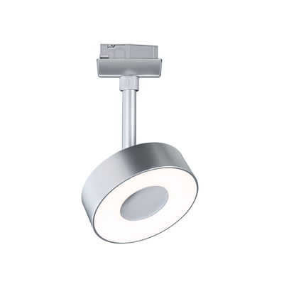 Round silver metal LED spotlight with white light ring for modern indoor lighting