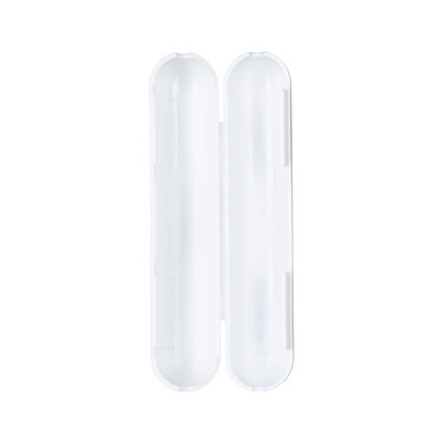 Étui en plastique blanc à clapet, fin et allongé, idéal pour ranger de petits objets