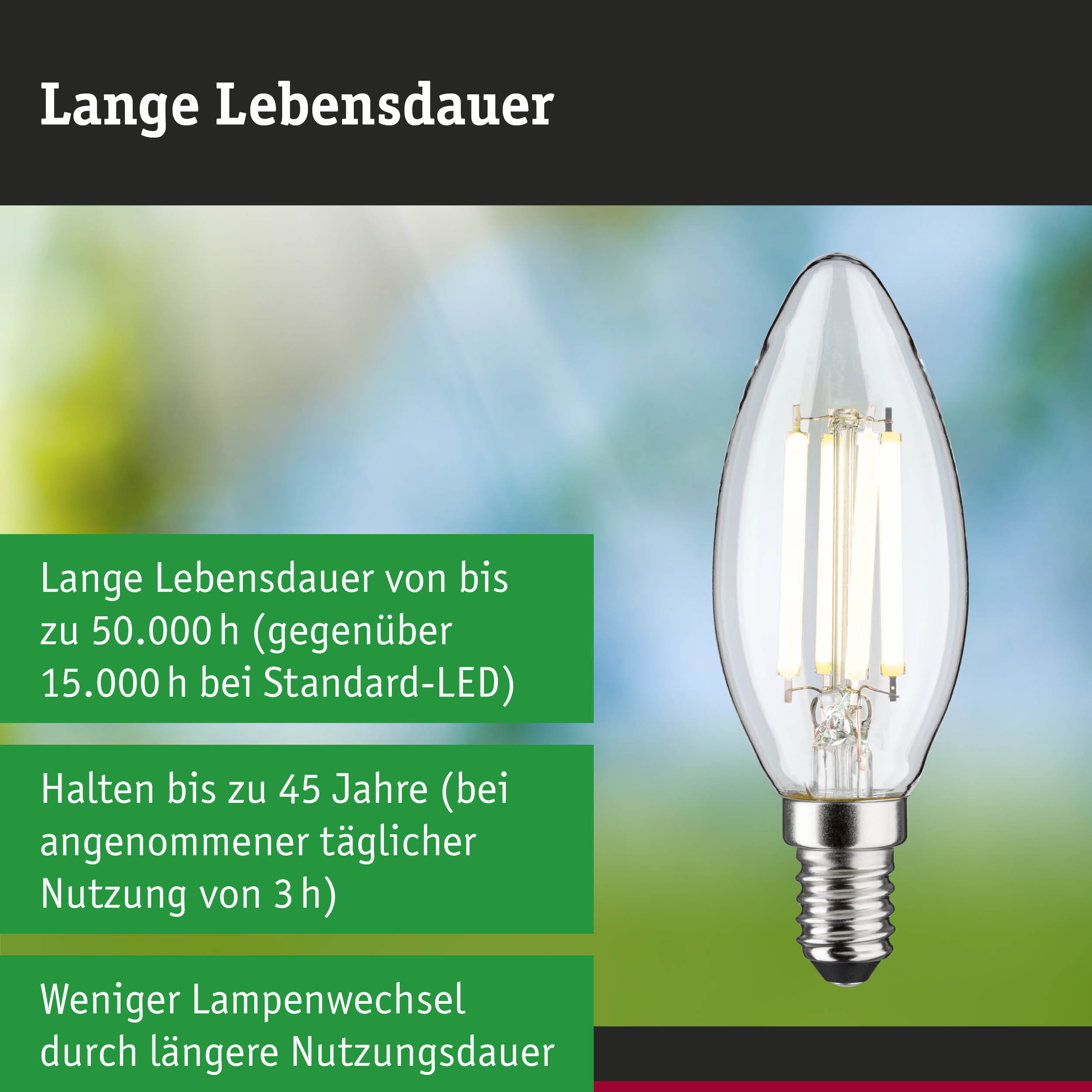 LED-Lampe mit längerer Lebensdauer von 50.000 Stunden, energiesparende Beleuchtung mit geringem Materialabfall