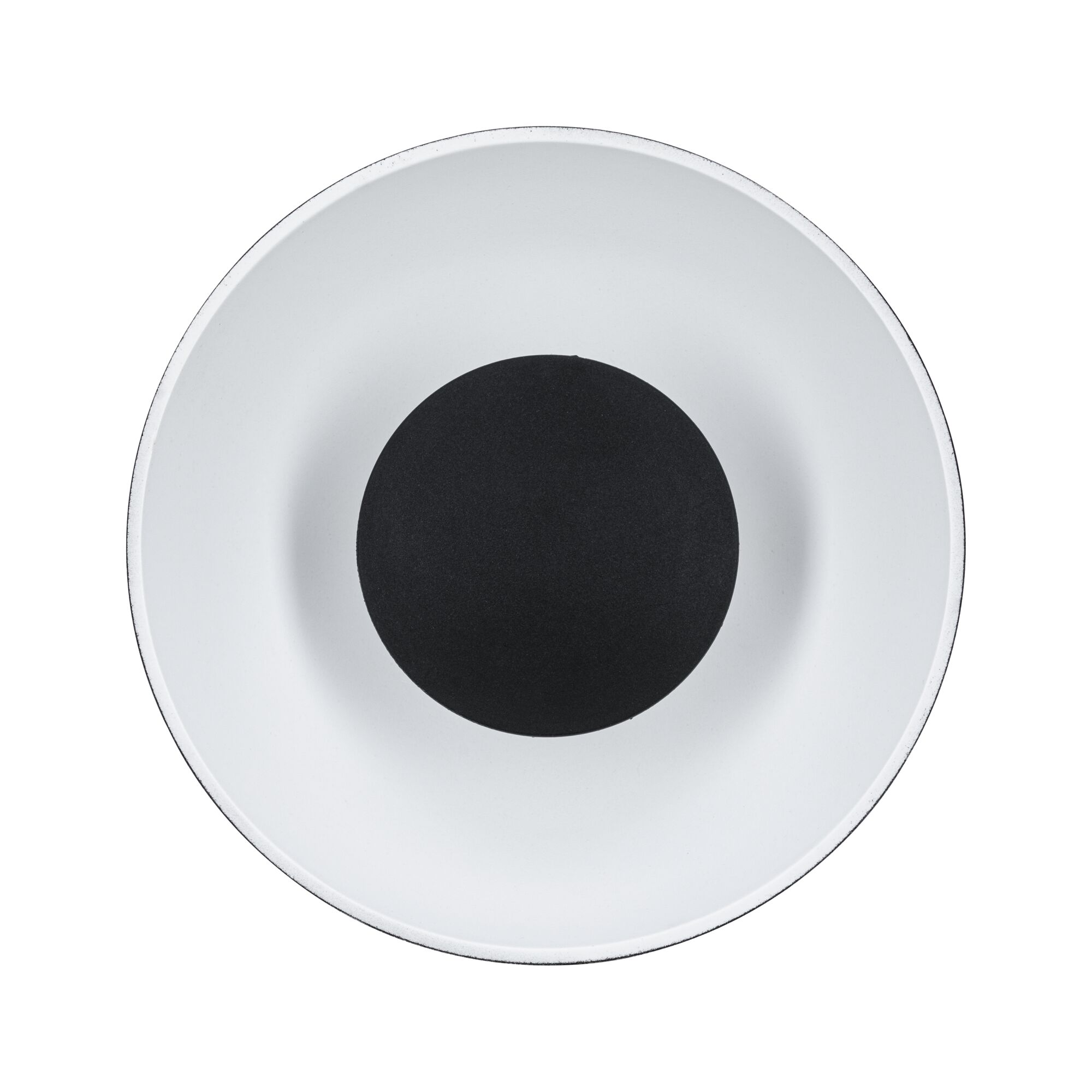 Round white LED recessed light with black center made of metal for modern indoor lighting