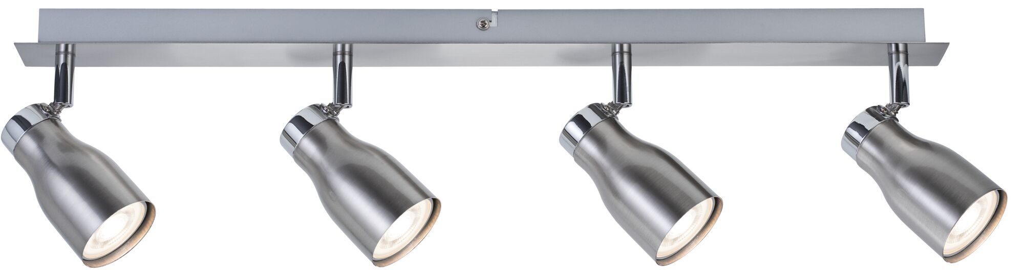 Vierflammiger LED-Deckenstrahler aus gebürstetem Edelstahl in Silber für moderne Raumbeleuchtung