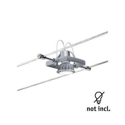 Silver metal LED cable spotlight holder for flexible lighting systems without bulb included