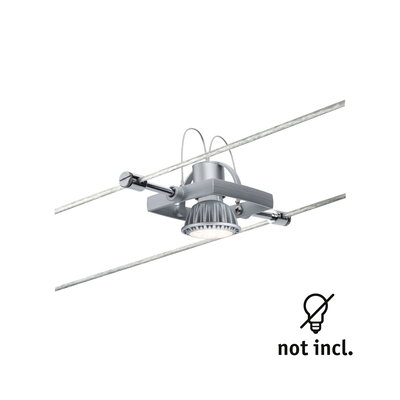 Silver metal LED cable spotlight holder for flexible lighting systems without bulb included