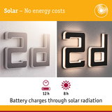 Solar-powered house number 2d in grey plastic with LED lighting and battery charging via solar radiation