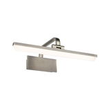 Brushed metal LED wall light with rectangular shape and warm white light for living spaces