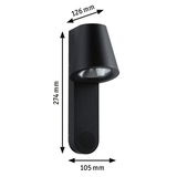 Black aluminum wall light with adjustable head measuring 274x126x105 mm for outdoor lighting