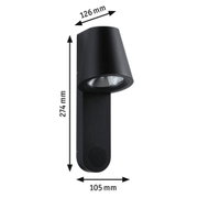 Schwarze Aluminium-Wandleuchte mit verstellbarem Kopf und Maßen 274x126x105 mm für Außenbeleuchtung