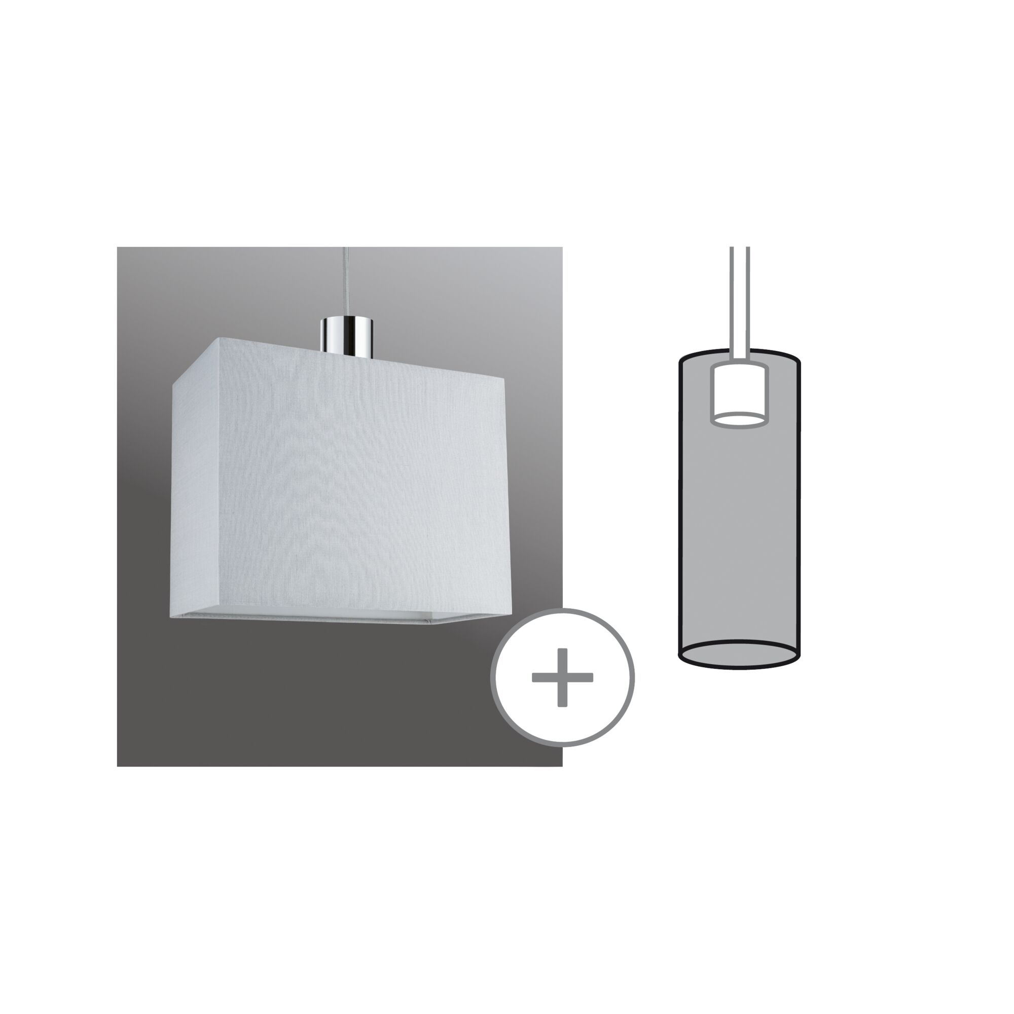 URail Abat-jour 2Easy Verona 250x200mm Gris Suspension moderne en tissu blanc avec support chromé pour éclairage intérieur élégant